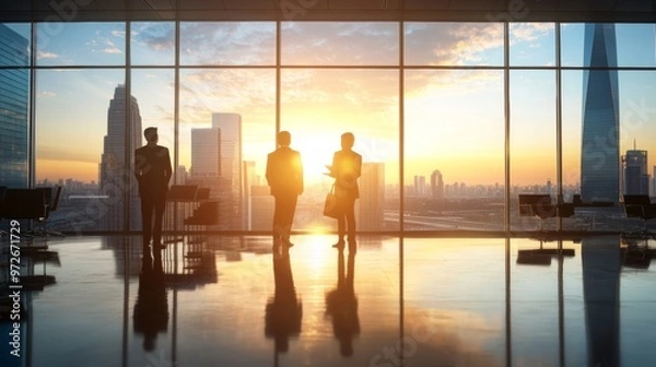 Fototapeta Group of American business professionals preparing for a presentation on election effects on international trade