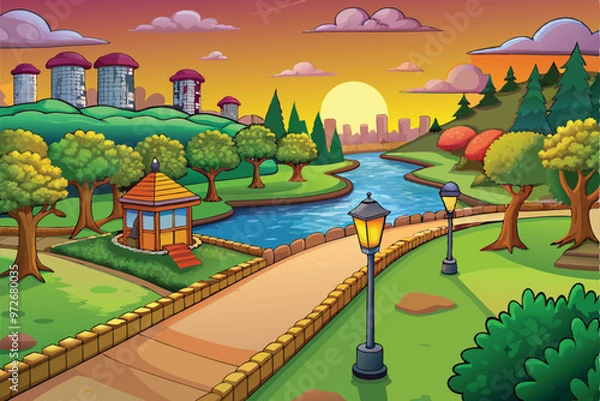 Fototapeta a cartoon illustration of a mountain with a mountain in the background