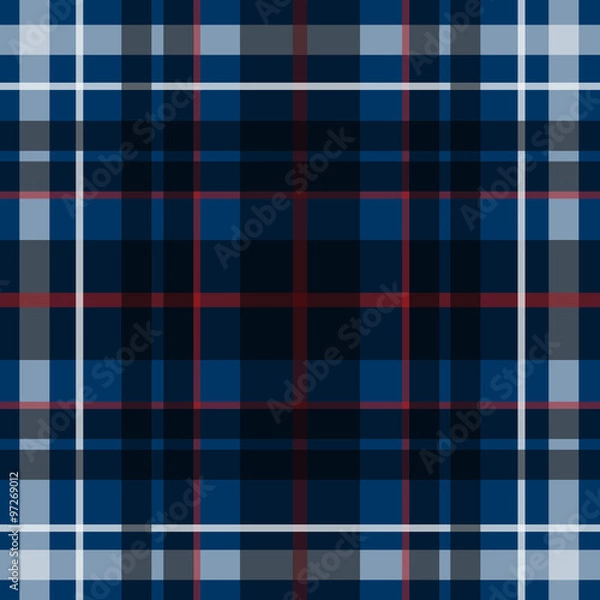 Fototapeta Vector seamless scottish tartan pattern in blue, black and white