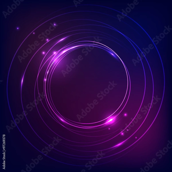 Fototapeta neon rings, black background, vector