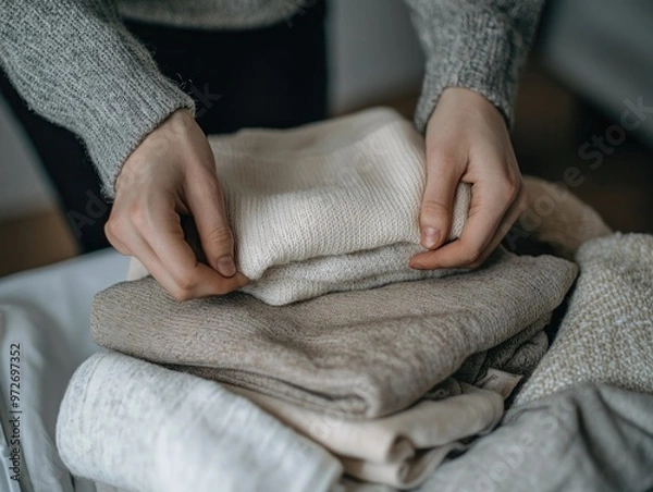 Fototapeta Hands Folding Laundry