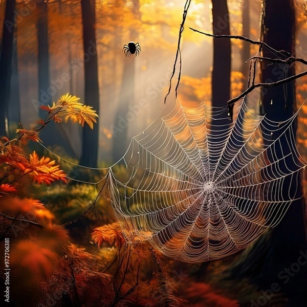 Obraz spider web with dew drops
