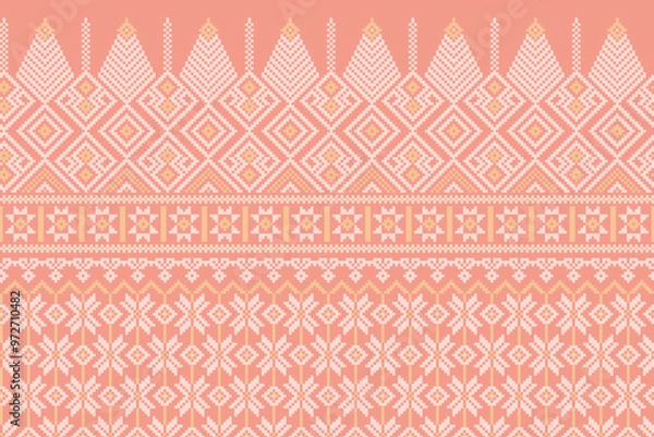 Fototapeta Floral pixel ethnic pattern