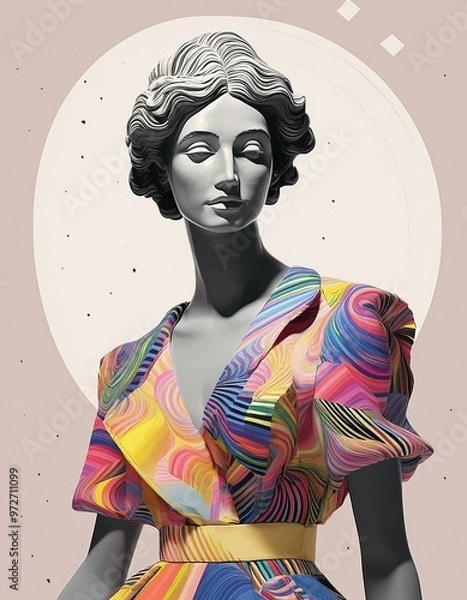 Obraz A contemporary sculpture featuring vibrant postmodern design, characterized by bold colors and trendy decorative elements, making a striking visual statement. - Generative AI