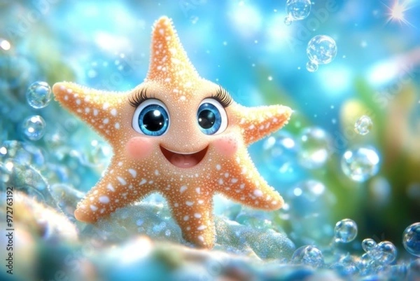 Fototapeta Underwater generative AI character with an adorable starfish