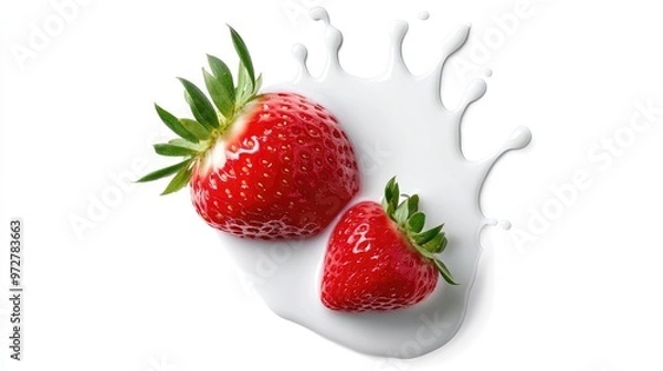 Fototapeta Strawberry and Milk Splash in Motion on a White Background