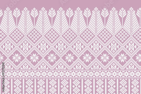 Fototapeta Floral pixel ethnic pattern