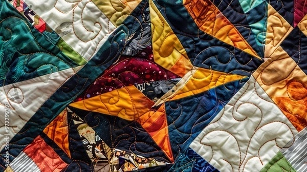 Fototapeta Colorful Patchwork Quilt Close Up: A Detailed Look at Fabric Art