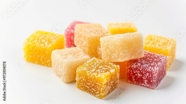 Fototapeta Assorted barfi pieces topped with nuts, isolated on white background.