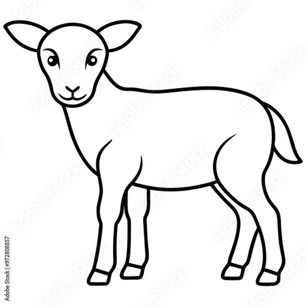Fototapeta Baby Sheep line art vector black and white illustration