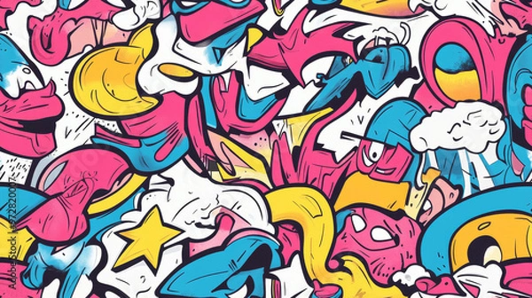 Obraz Vibrant comic book inspired seamless pattern with exaggerated lines