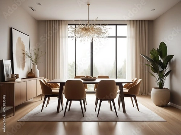 Fototapeta Modern Elegance: A Warm and Inviting Dining Room Design
