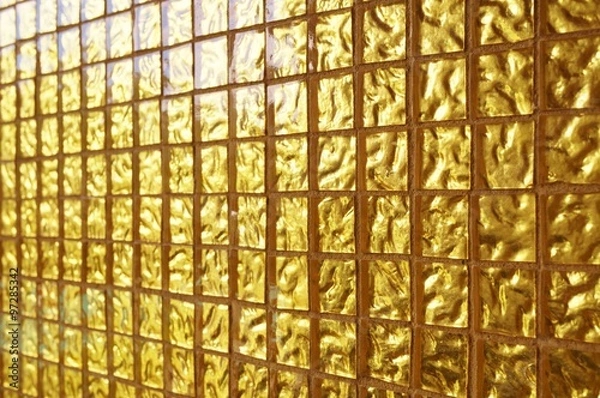 Obraz Gold colored square tile mosaic background