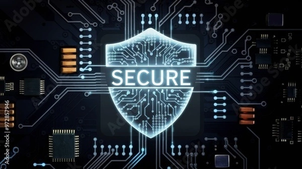 Fototapeta Cybersecurity Concept with Shield Emblem