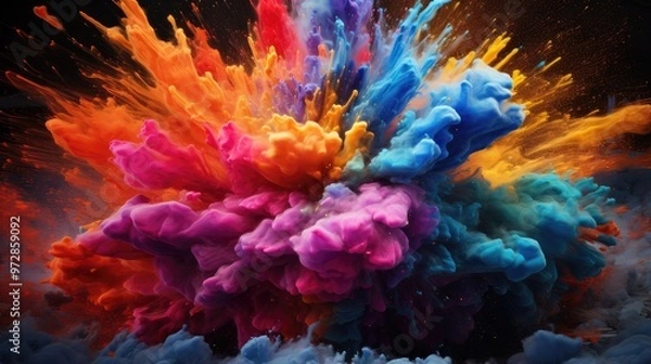 Fototapeta A vibrant explosion of colors resembling a cloud of paint, showcasing artistic creativity and dynamic motion.