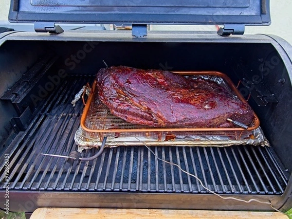 Obraz Packer brisket on a smoker