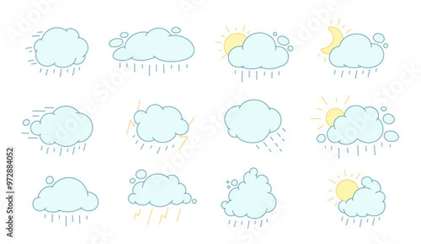 Obraz Bad weather rain clouds illustration. Set of meteorology icons. Vector illustration.