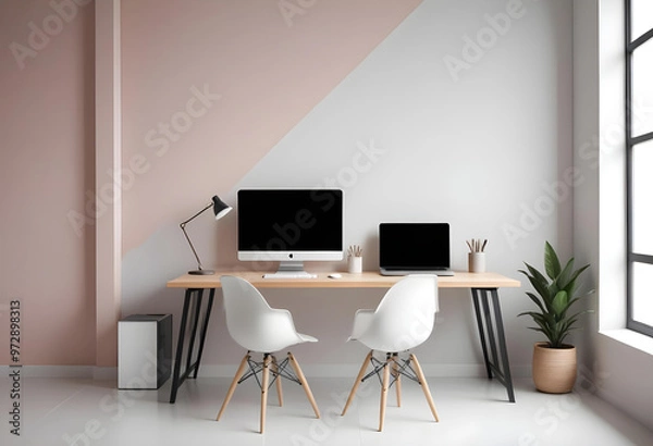 Fototapeta Minimalist computer mockup on the desk