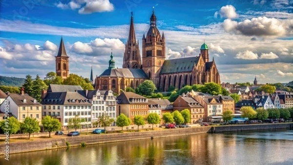 Obraz Cityscape of Worms along the Rhine River with the famous cathedral in the background, Worms, Rhein, Stadtpanorama, Dom