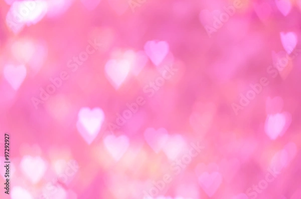 Fototapeta Abstract blur heart shape bokeh on pink background