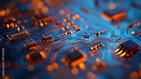 Fototapeta Circuit Board with Golden Lines