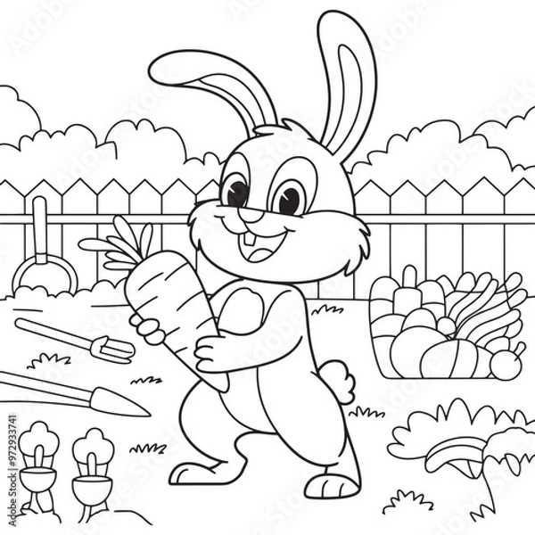 Obraz Vector bunny coloring page line art design with white background