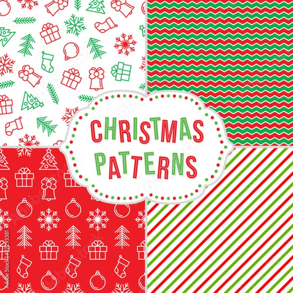 Fototapeta Christmass seamless pattern set.