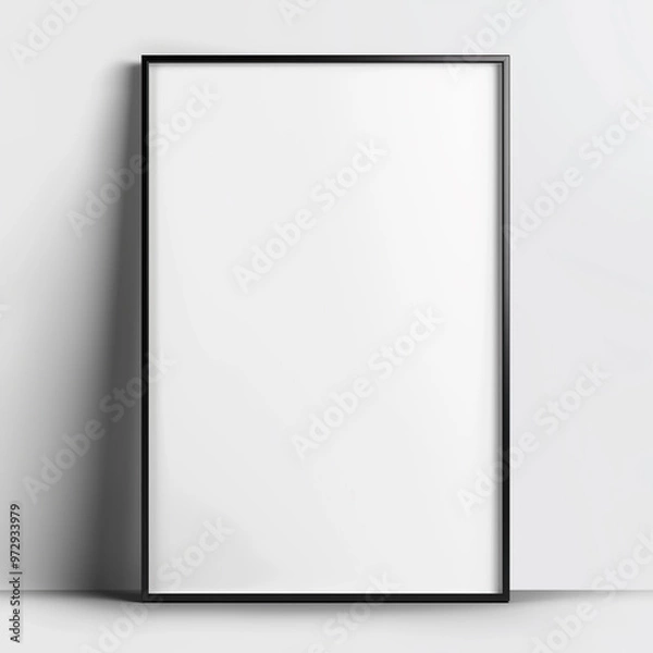 Obraz Mockup of a 2x3 vertical black frame against the light gray wall. Artwork, art print, wall art mockup. Blank framed picture with copy space, minimalist, simple.