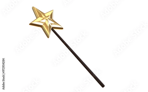 Obraz Golden Magic wand with Star 3d Rendering