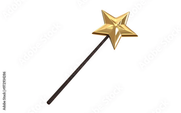 Obraz Golden Magic wand with Star 3d Rendering