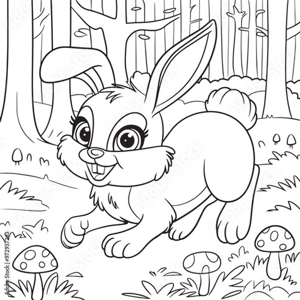 Obraz Vector bunny coloring page line art design with white background
