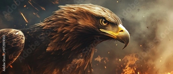 Obraz Futuristic eagle bird head exotic with sharp and dignified eyes background wallpaper AI generated image