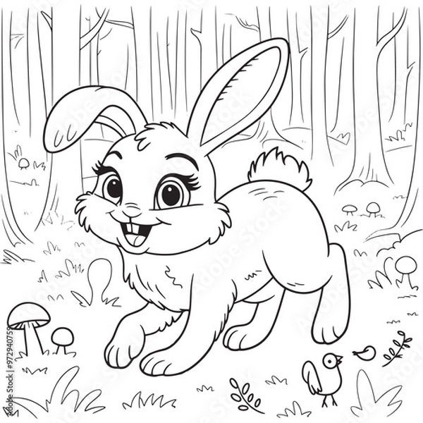 Obraz Vector bunny coloring page line art design with white background