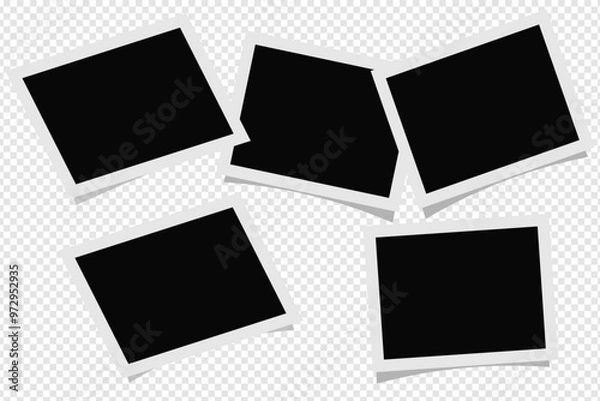 Fototapeta Realistic black photo frames with shadow for paper design. Old paper blank photo frame.