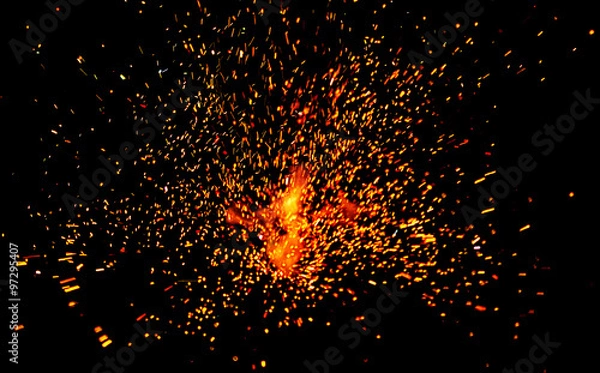 Obraz fire flames with sparks on a black background