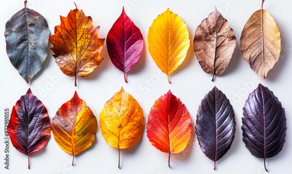 Fototapeta Vibrant Autumn Leaf Collage: A Colorful Array of Fallen Foliage for Nature, Season, and Botanical Design