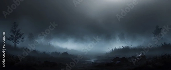 Fototapeta landscape with dark scene with misty background