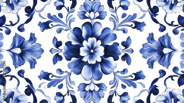 Fototapeta seamless traditional Chinese blue and white porcelain pattern background