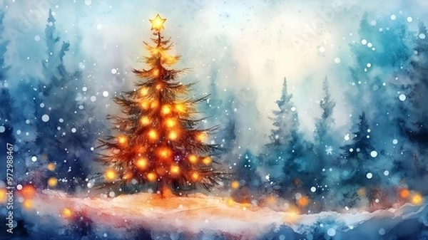 Fototapeta Christmas tree in snow