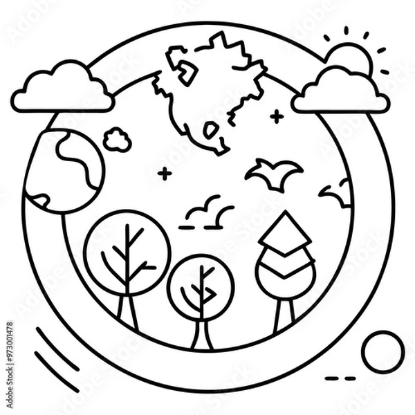 Fototapeta earth day outline coloring book page line art drawing