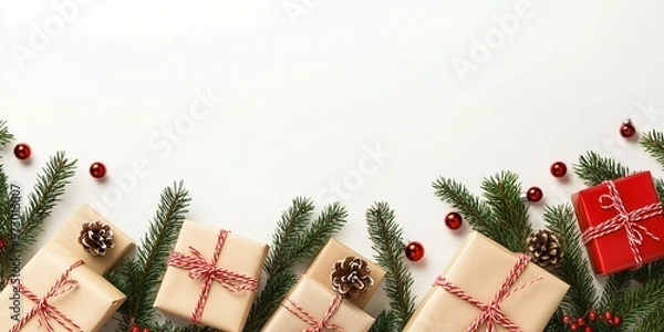 Obraz Santa Claus surrounded by gifts and decorations on a festive Christmas background