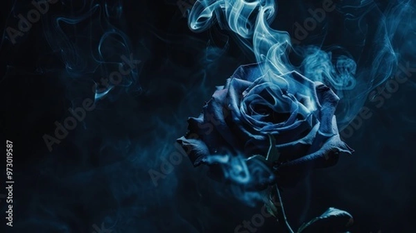 Fototapeta Mystical Blue Rose in Smoke