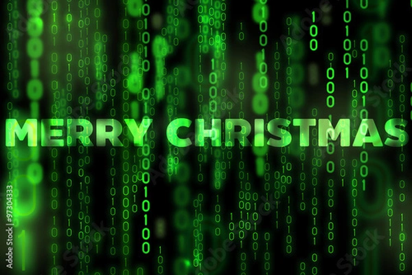 Fototapeta Merry Christmas background binary texture black and green (matrix theme)