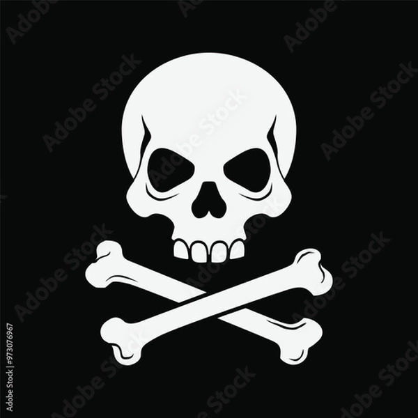 Obraz Minimal skull and crossbones on black background. Vector illustration