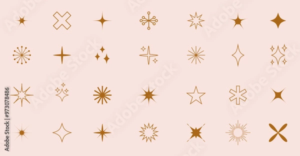 Fototapeta Sparkle icons collection. Set of star shapes. Abstract shine symbols, Y2k elements. Perfect for design posters, projects, banners, logo. Vector illustration.