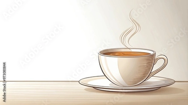 Fototapeta Linear drawing of a cup of coffee with artistic touch