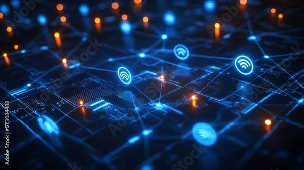 Obraz Abstract Network of Interconnected Wifi Signals
