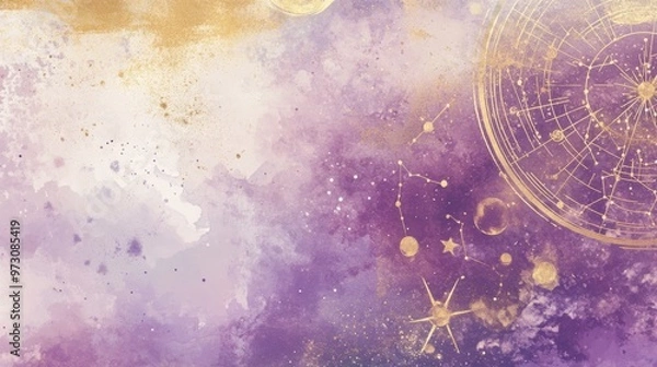 Fototapeta abstract astrology background with circles in lavender and soft gold colors