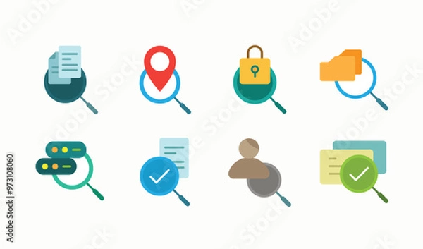 Fototapeta Simple office service and management search flat illustration set design