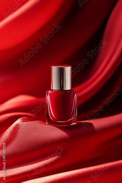 Fototapeta Bold Red Nail Polish Bottle Mockup on Minimalist Background
